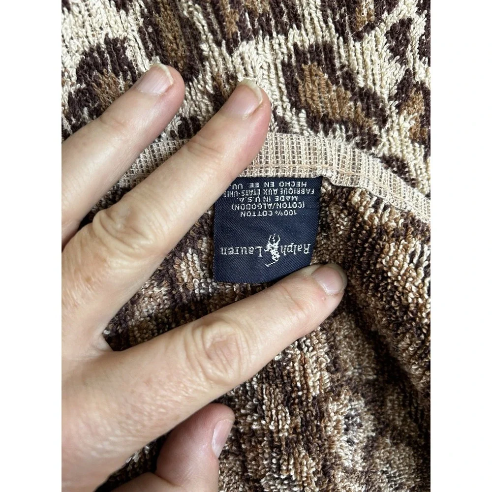 2 Vtg Ralph Lauren Aragon Leopard Print Bath Towel Cheetah USA 27x51